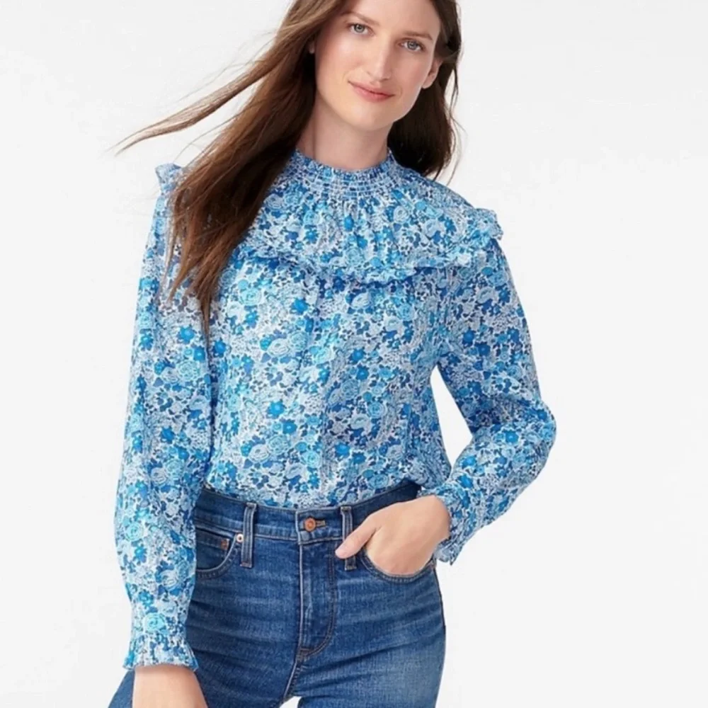 Smocked popover top in Liberty® Elysian Day floral size small